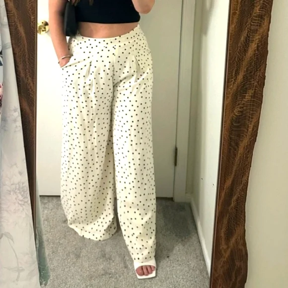 Lucy Paris Womens Wide Leg Blue White Polka Dot Pants Size Extra Large - Picture 2 of 13